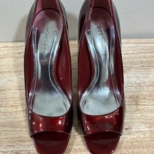BCBG Burgundy Peep-Toe Heels